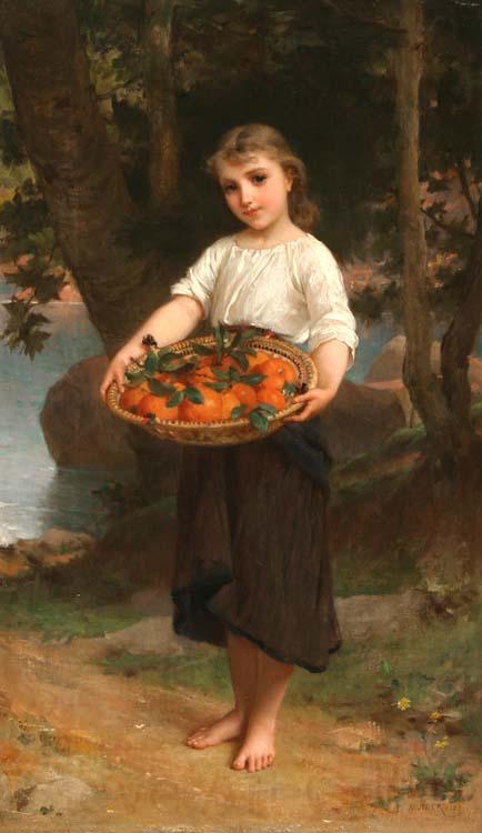 Emile Munier Girl with Basket of Oranges Norge oil painting art